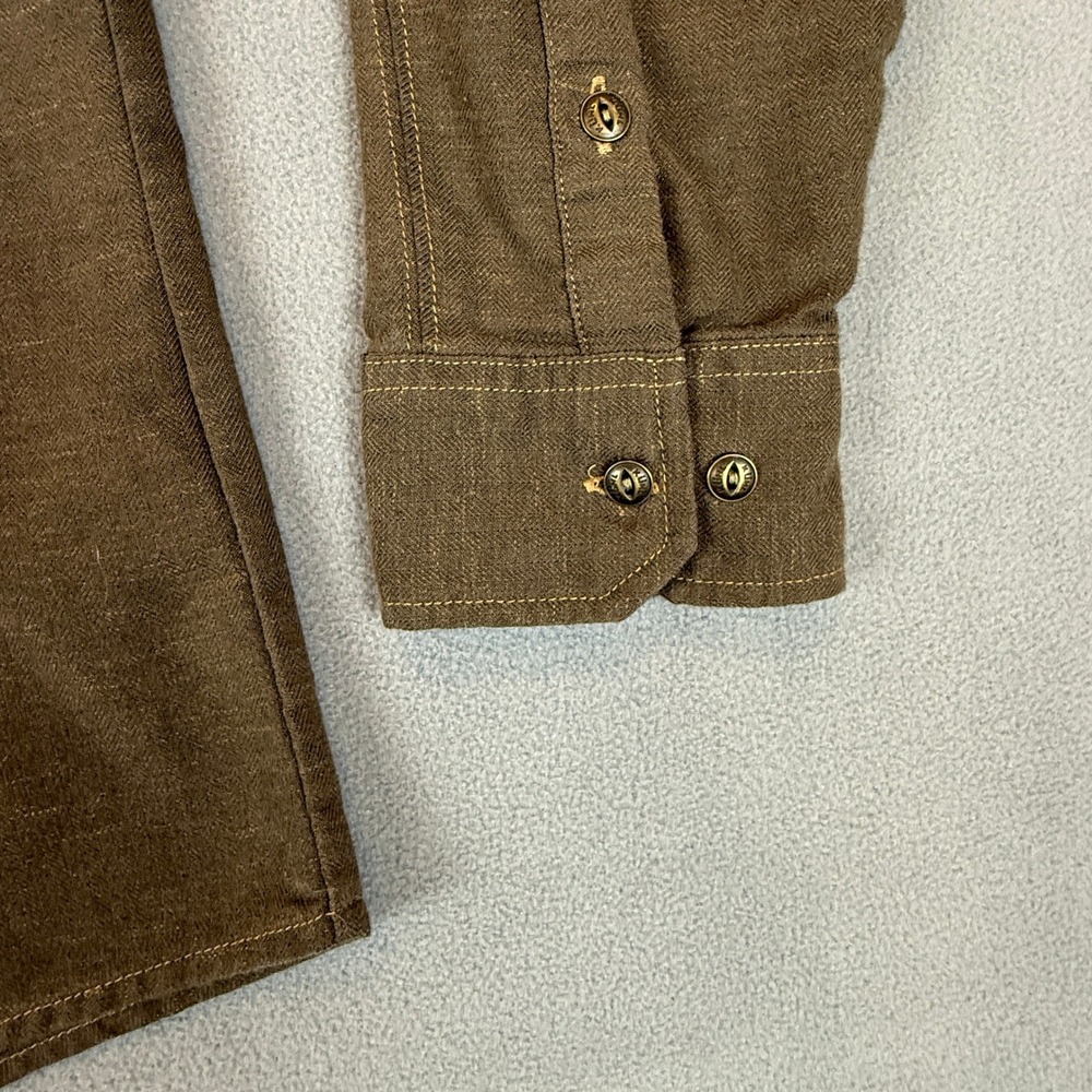 Kuhl Button Up Shirt Mens Large Olive Brown Herringbone Hiking Utility Outdoors - Picture 6 of 14